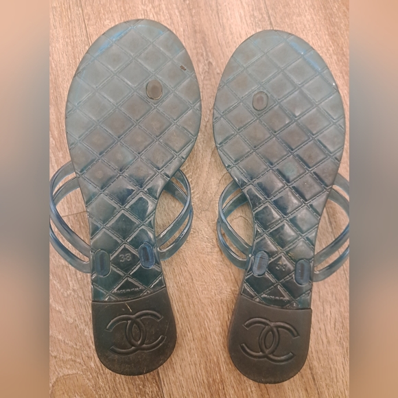 Chanel interlocking cc Rubber Thong Slides Blue sandals shoes - Picture 4 of 8